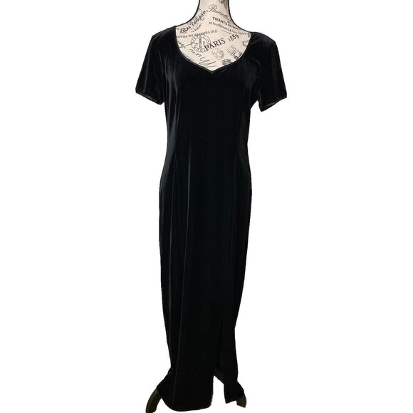 Vintage Amanda Lane Black Velvet Maxi Dress Size 12 - Picture 1 of 13